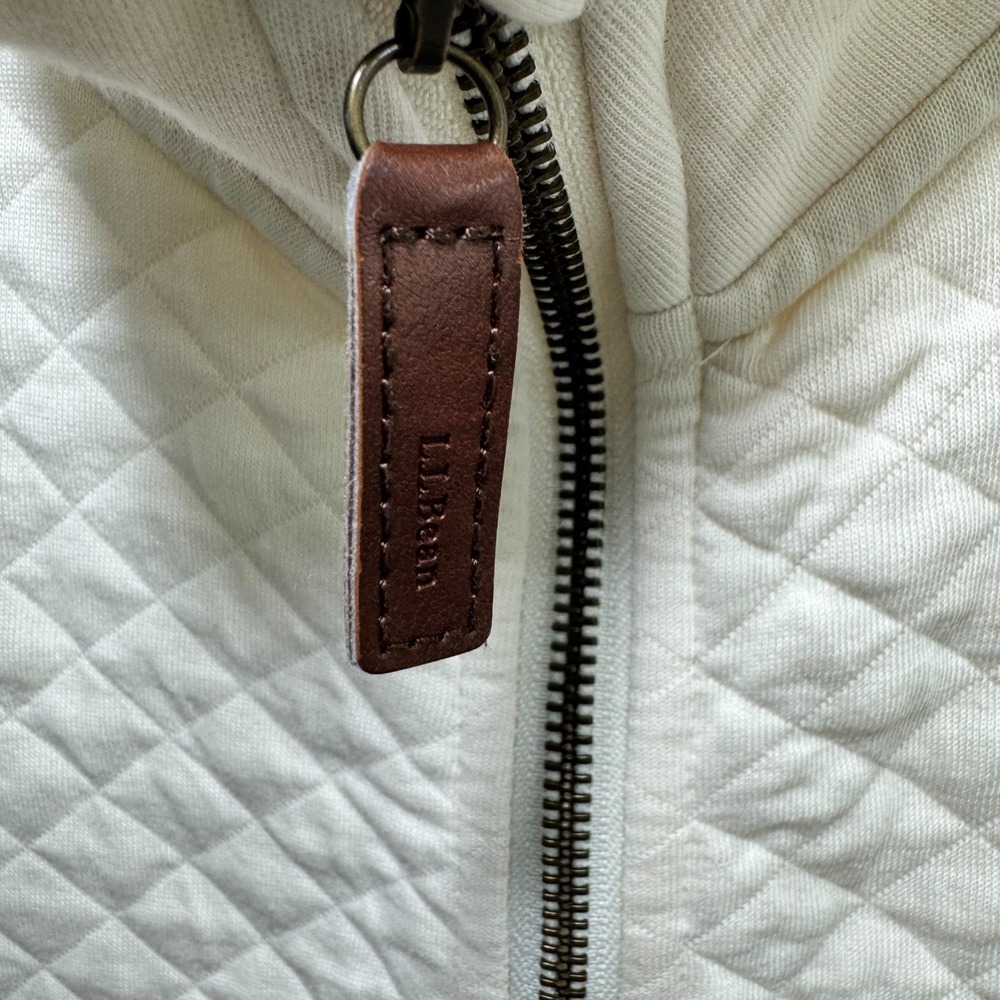 LL Bean Women Quilted Large Full-Zip Sweatshirt Classic Cream Soft - Picture 5 of 11